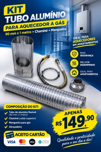 Tubo alumínio + chaminé 90mmx1m aquecedor a gás