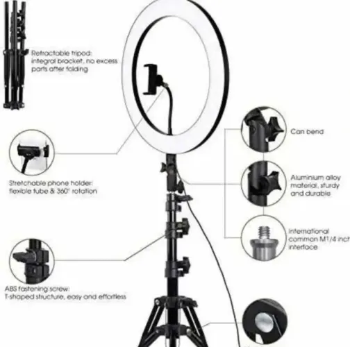 Ring Light 26cm Iluminador Anel Luz Tripé 2,1m Cor da estrutura Preto Cor da luz Branco-fr