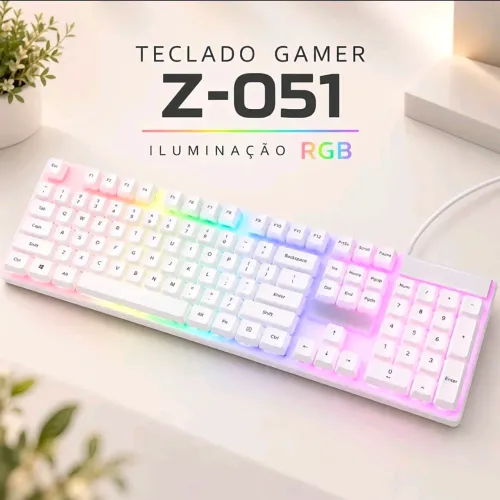 Teclado Gamer Z-051 com Fio, Iluminação RGB Colorida