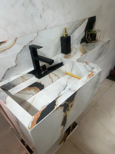 Pia pra banheiro esculpida em porcelanato