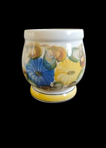 Vaso bombê vintage em faiança artística década 1970 moldado em barbotina