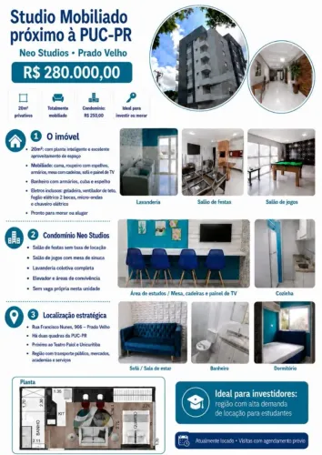 Studio mobiliado próximo a PUC