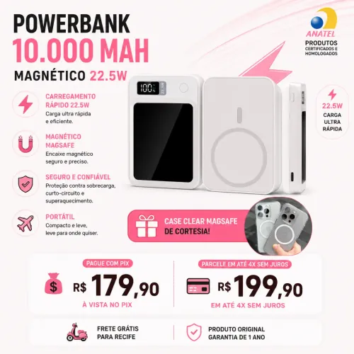 Carregador magnético portátil para iPhone e Android