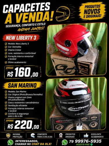 Capacete San Marino R$220 capacete New Liberty3 R$160