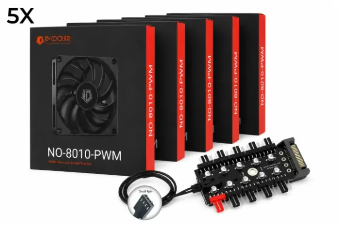 Kit com 5 Coolers ID-COOLING NO-8010 PWM + controladora