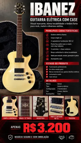 Ibanez Single Cut - Captadores IBZ-LZ + Case Rígido - R$ 3.200