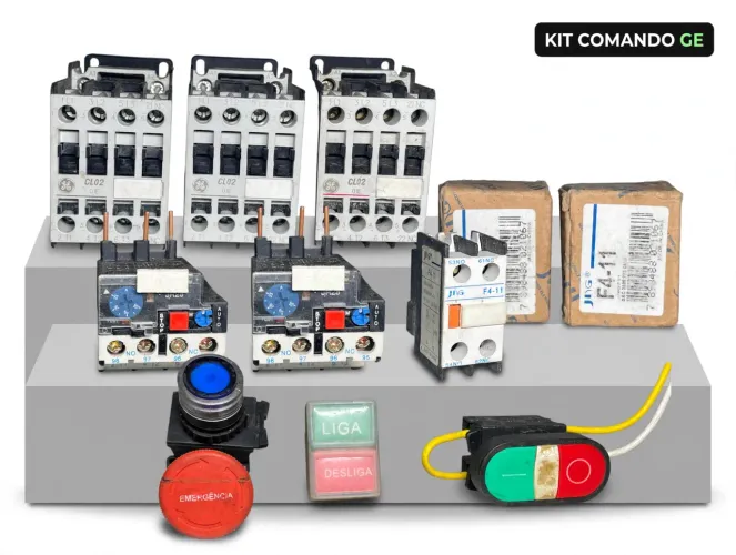 Kit Comando 3x GE CL02 12A + 2x Rele Termico JR28 + Botoeiras