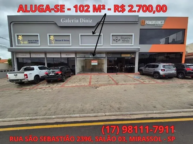 Aluga-se Salão Comercial Novo - Galeria Diniz - Centro Mirassol - Sp