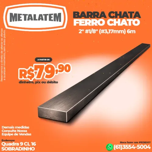 Barra Chata Ferro Chato 2" (#1/8") (#3,17mm) 6 Metros