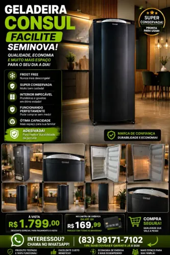 GELADEIRA CONSUL 300L FROST FREE, TODA ADESIVADA SEM FERRUGEM, FUNCIONANDO SEMI-NOVA