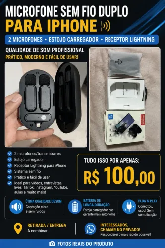 Microfone Sem Fio Duplo Para IPhone 