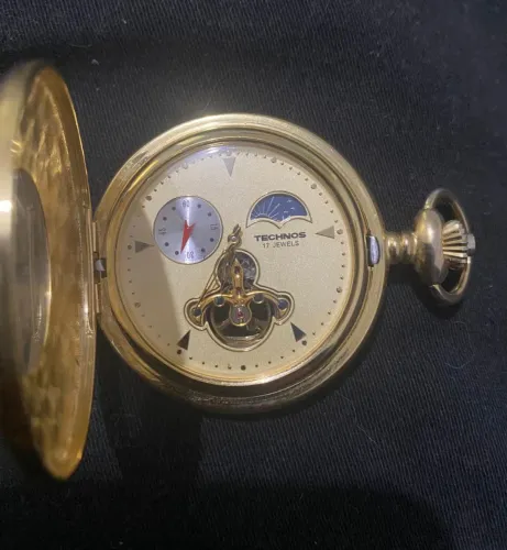 Relógio de bolso Technos 17 jewels com mostrador esqueleto