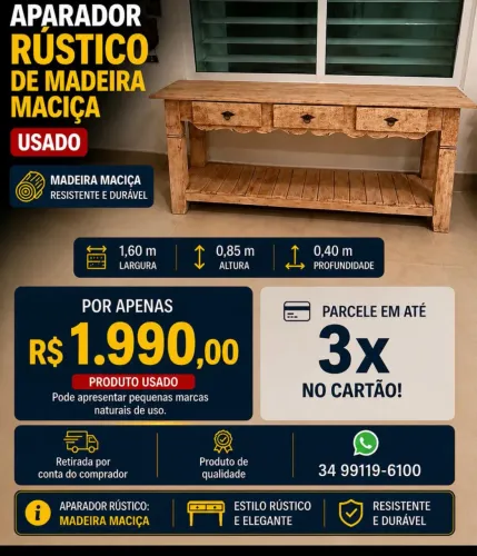 APARADOR RÚSTICO DE MADEIRA MACIÇA