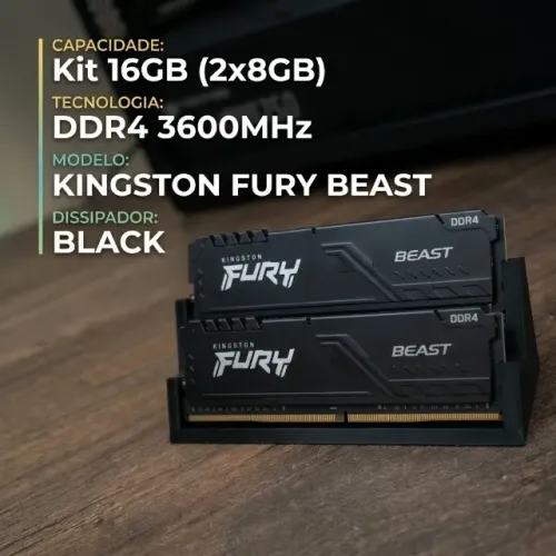 ? Kit Memória RAM Kingston Fury Beast 16GB (2x8GB) DDR4 3600MHz CL17 - Alto Desempenho