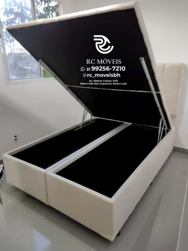 Cama box completa Baú De casal 1.38x1.88 Bipartido Blindado com Pistão a Gás