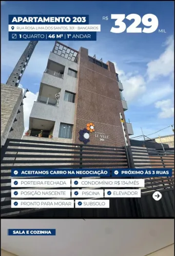 Apartamento 1 quarto Mobiliado- elevador e área de lazer na Rosa Lima Próx às 3 Ruas