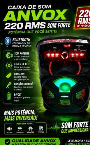 Caixa de som anvox bluetooth