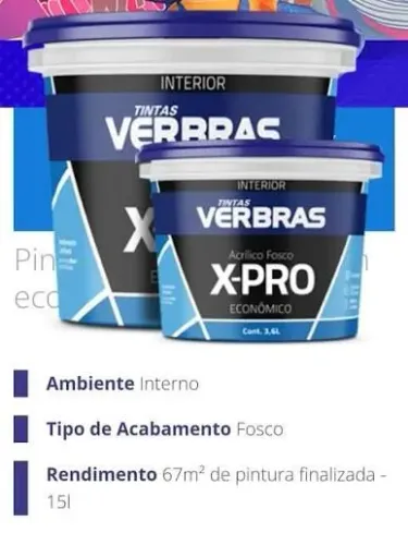 Tinta Acrílica Fosca Verbras X-Pro 3,6L - Várias Cores | Nova