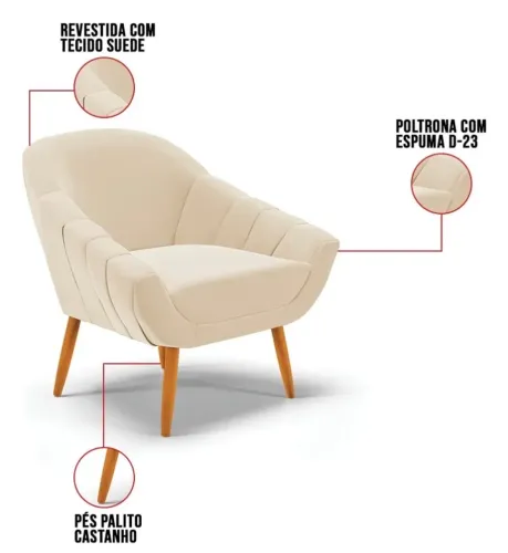 Poltrona Giovana Suede Pés Palito Castanho D'rossi