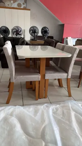 Mesa de Jantar 120x80 com Tampo de Vidro e 4 Cadeiras
