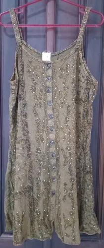 vestido alças indiano bordado marrom g amarração traseira novo