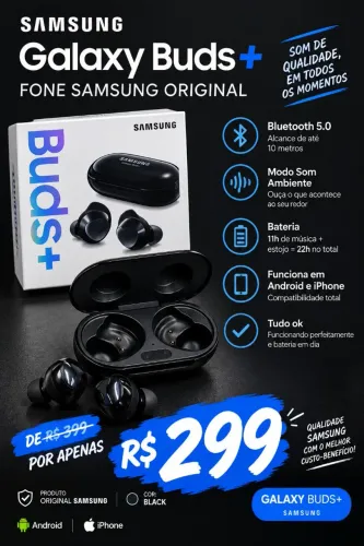 FONE SAMSUNG GALAXY BUDS+, ORIGINAL COMPLETO