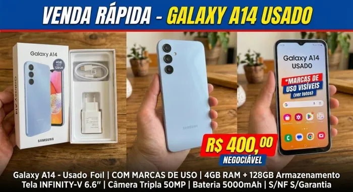 Samsung Galaxy A14 128GB / 4GB RAM - Muito Bom Estado (Usado)