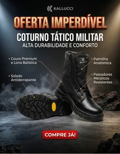 Coturno Tático Militar Kallucci - Novo Resistente e Confortável!