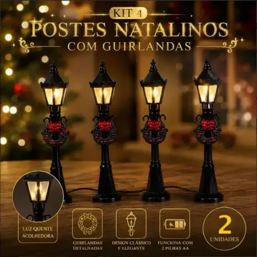Enfeite Decorativo Natal Mini Postes Vila Natalina LED