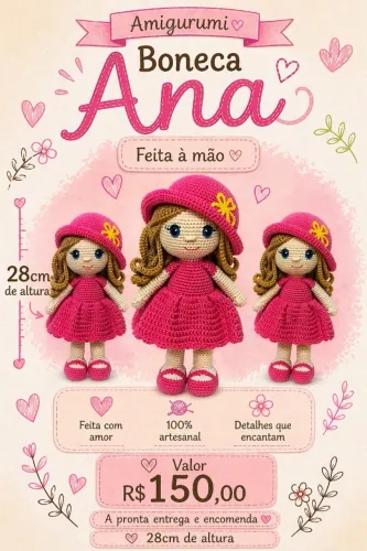 Boneca Amigurumi | 100% Artesanal | 28cm de altura
