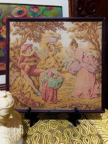 QUADRO GOBELIN VINTAGE CENA GALANTE ROCOCÓ