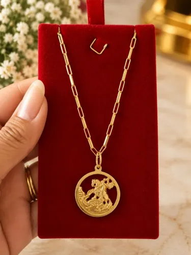 Cordão em ouro 18k com pingente de São Jorge