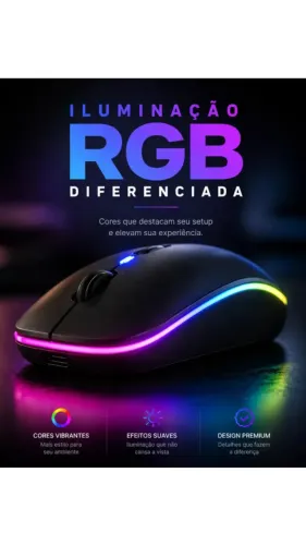 Mouse Sem Fio Recarregável Bluetooth Wireless Ergonômico Óptico Informática Gamer Led Rgb