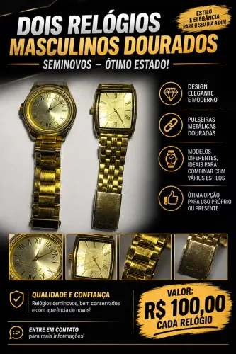 Dois Relógios Masculinos Dourados Seminovos