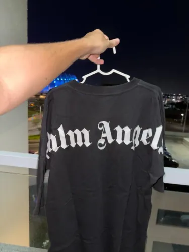 PALM ANGELS Curved Logo Colar Over Tee 'Black'