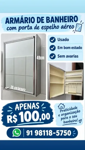 Armário de banheiro com porta de espelho