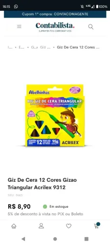 Giz de cera triangular 12 cores acrilex