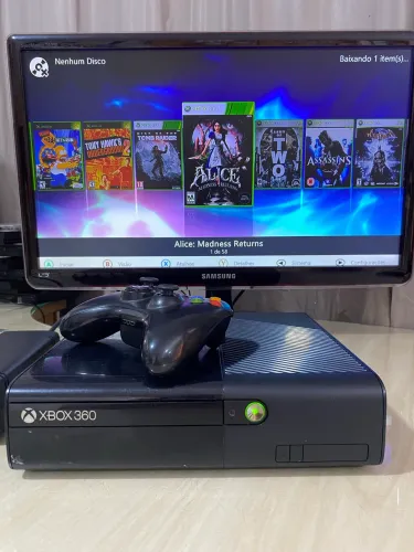 X Box 360 Super Slim ou Slim 01 Controle Fonte e Cabo 500 Gigas