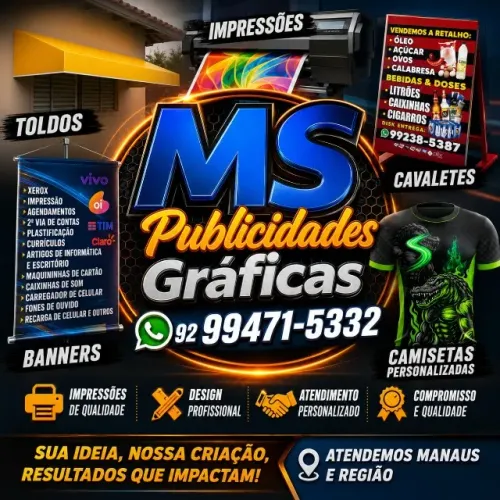 GRÁFICA: FACHADAS, BANNERS, TOLDOS, ADESIVOS, CAMISAS PERSONALIZADAS E MUITO +