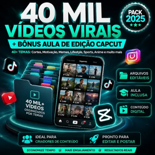 Pack 40 Mil Vídeos Virais Editáveis + Aula CapCut Digital