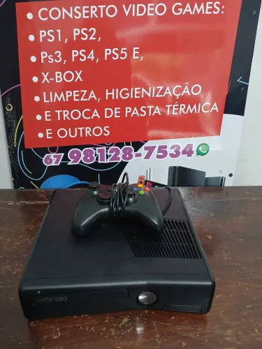 Xbox 360 Slim, Desbloqueado, 1 Controle com fio, Fonte e cabo Hdmi