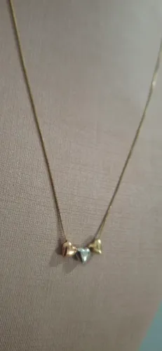 Colar ouro 18k com pingentes corações tricolor