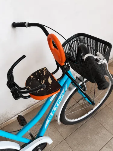 Bicicleta Feminina Aro 26 Elitex Azul Urbana Passeio com Cesto e Cadeirinha Infantil