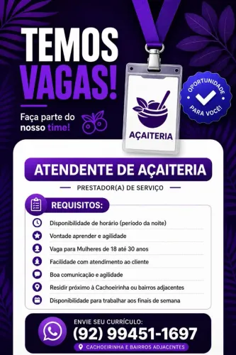 Vaga de atendente mulher - noturno