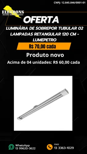 Luminária de sobrepor tubular 02 lampadas retangular 120 cm - lumepetro
