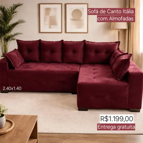 PROMOÇÃO URGENTE - Sofá de Canto Itália 4 LUGARES Vinho com Chaise Disponível