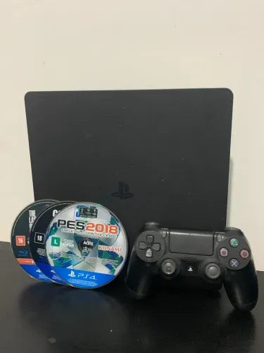 PS4 Slim 500GB + Controle + 3 Jogos + Cabos Completo