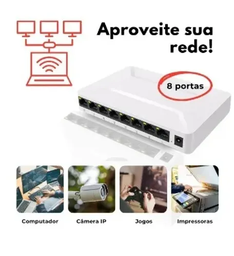 Switch 8 Portas Gigabit 1000 Mbps Hub Para Internet 