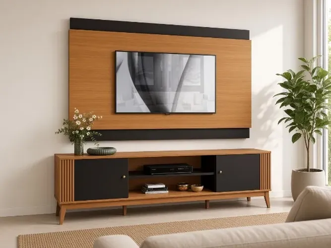 Conjunto Painel e Rack Legacy 2,00m Ripado (NOVO A PRONTA ENTREGA)