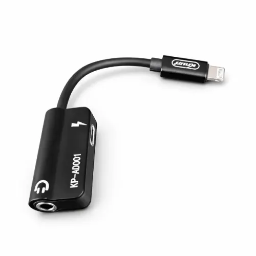 Cabo Adaptador Lightning para P2 + Alimentação Knup KP-AD001 iPhone iOS Preto pode retirar
